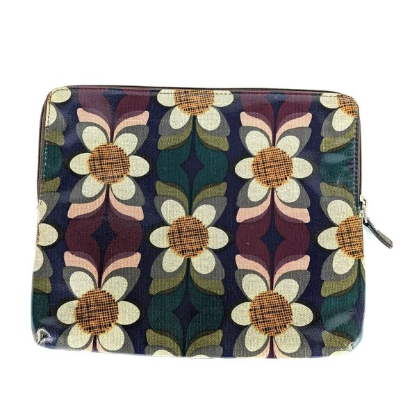 Fossil Key-Per Zipper Tablet iPad Makeup Case 8.5” X 10” Coated Canvas Floral - Picture 3 of 12